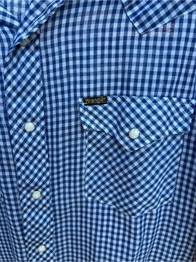 Vintage Made in the USA Wrangler Blue Gingham Pearl Snap Western Shirt Large